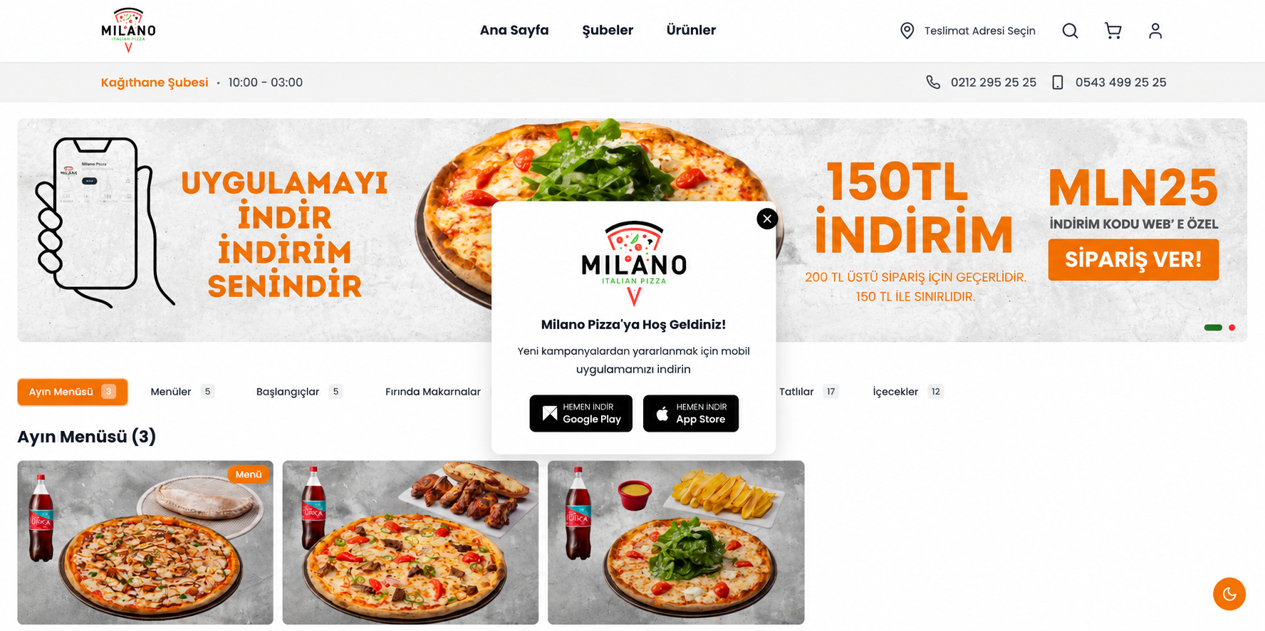Milano Pizza 点餐界面